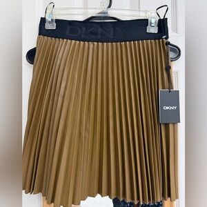 DKNY Pleated Faux Leather Mini Skirt NWT